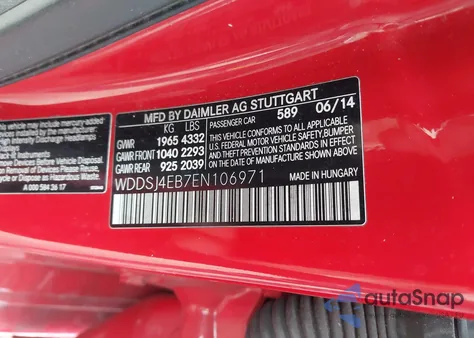 2014 Mercedes-Benz Cla 250 from USA, damaged, VIN WDDSJ4EB7EN106971